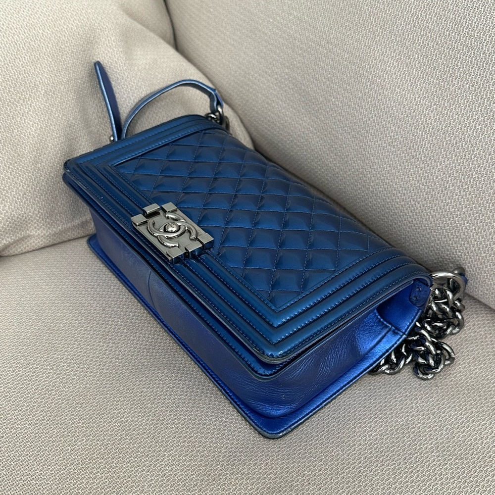 CHANEL Quilted Patent Calfksin LeBoy Flap Bag Old Medium Blue - Picture 5 of 14